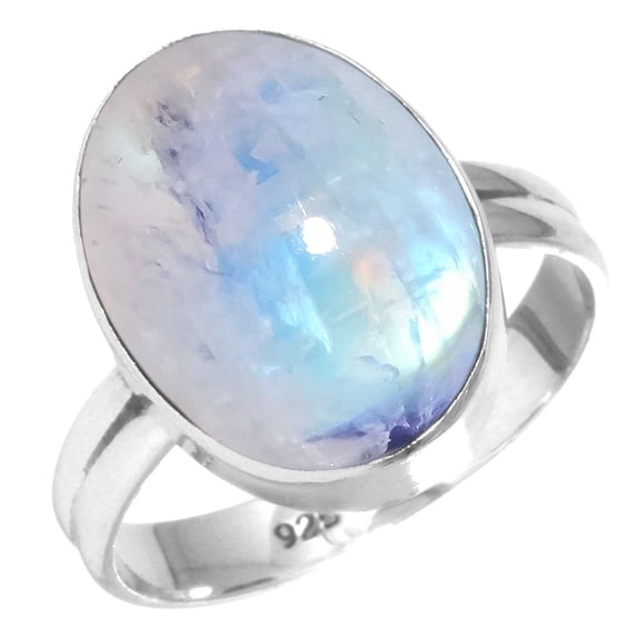 925 Silver Ring For Women - Teens White Genuine Rainbow Moonstone Stone Silver Ring Size 7.5 June Birthstone Silver Ring Size 7.5 Gift For Wife On Halloween 925 Silver Jewelry With Gemstone
