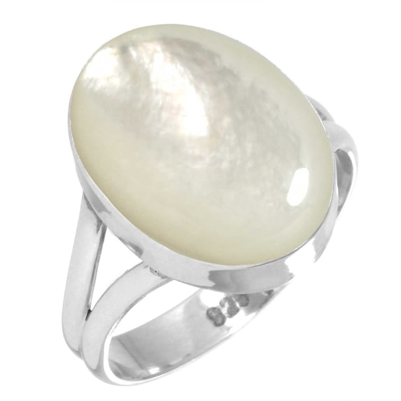 925 Silver Ring For Women - Teens White Natural Mother Of Pearl Stone Silver Ring April Birthstone Fashion Silver Ring Size 8.5 Gift For Wife On Anniversary 925 Silver Jewelry With Gemstone