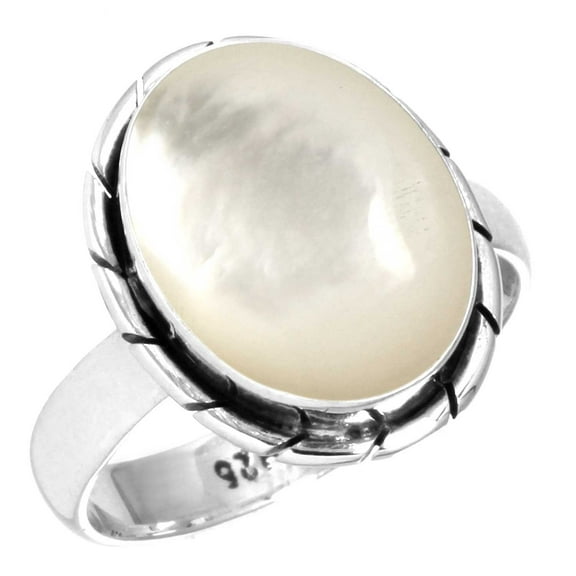 925 Silver Ring For Women - Teens White Natural Mother Of Pearl Stone Silver Ring Size 11.5 April Birthstone Elegant Silver Ring Size 11.5 Gift For Mom On New Year 925 Gemstone Silver Jewelry