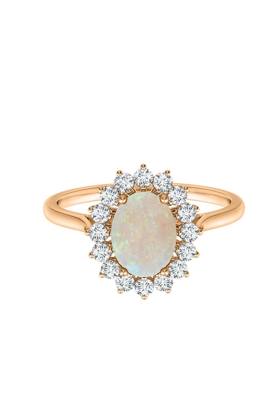 925 Silver Rose Gold Finish White Opal Solitaire Christmas Ring