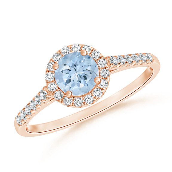 925 Silver Rose Plated 0.60 Ctw Round Aquamarine Women Solitaire Accents Ring