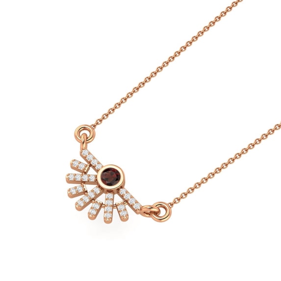 925 Silver Rose Vermeil 3mm Round Garnet Rising Sun Women Valentines Day Gifts Necklace