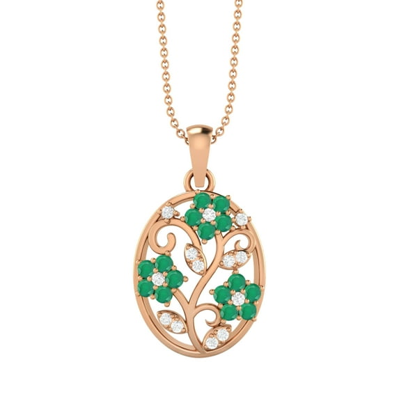 925 Silver Rose Vermeil Filigree Floral Round Emerald Teardrop Women Valentines Day Gifts Necklace
