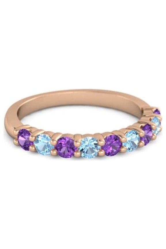 925 Silver Round 2.5MM Amethyst Blue Topaz Eternity Rose Plated Women Ring