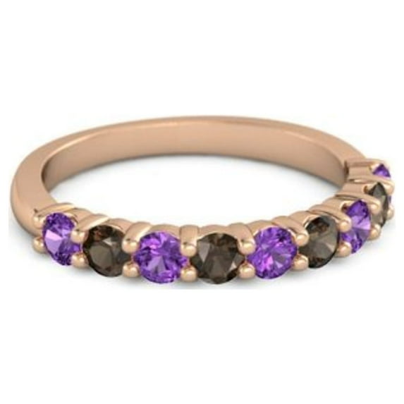 925 Silver Round 2.5MM Amethyst Smoky Quartz Eternity Rose Plated Women Ring