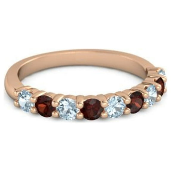 925 Silver Round 2.5MM Aquamarine Garnet Eternity Rose Plated Women Ring