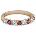 thumbnail image 1 of 925 Silver Round 2.5MM Aquamarine Rhodolite Eternity Rose Plated Women Ring, 1 of 5