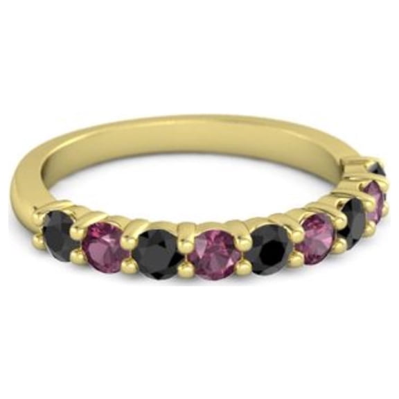 925 Silver Round 2.5MM Black Spinel Rhodolite Eternity Yellow Plated Ring