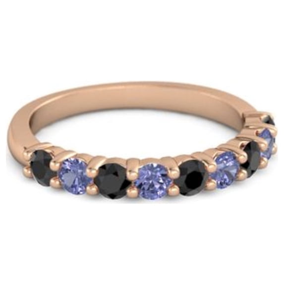925 Silver Round 2.5MM Black Spinel Tanzanite Eternity Rose Plated Women Ring