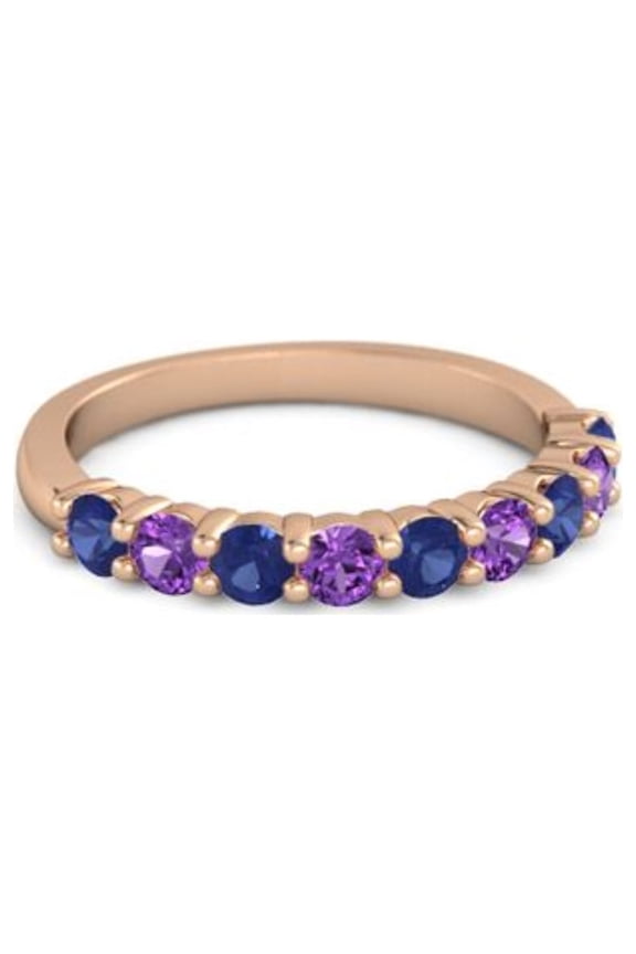 925 Silver Round 2.5MM Blue Sapphire Amethyst Eternity Rose Plated Women Ring