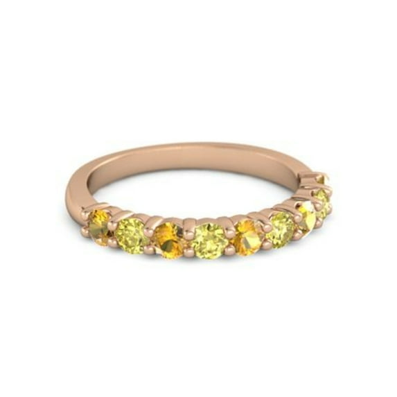 925 Silver Round 2.5MM Citrine Yellow Tourmaline Eternity Rose Plated Women Ring