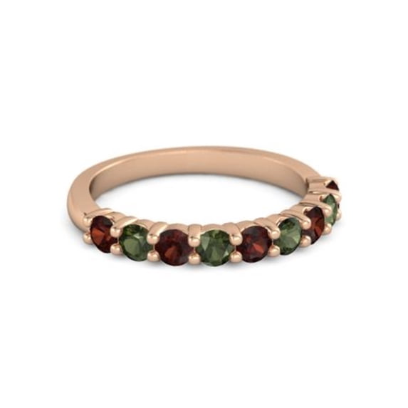 925 Silver Round 2.5MM Garnet Green Apatite Eternity Rose Plated Women Ring