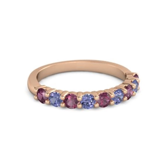 925 Silver Round 2.5MM Rhodolite Tanzanite Eternity Rose Plated Women Ring
