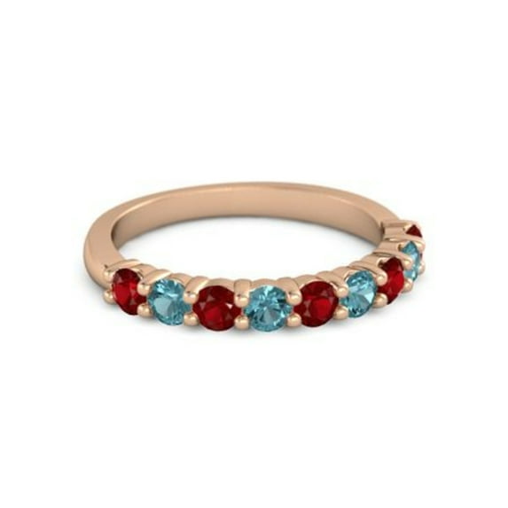 925 Silver Round 2.5MM Ruby London Blue Topaz Eternity Rose Plated Women Ring
