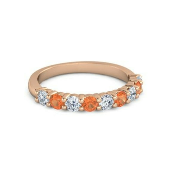 925 Silver Round 2.5MM White Cz Fire Opal Eternity Rose Plated Women Ring