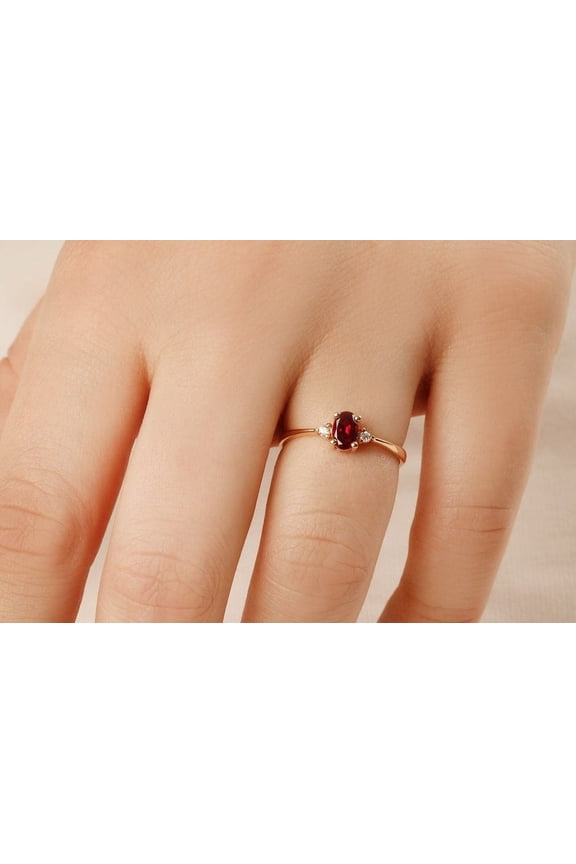 925 Silver Ruby Diamond Ring, 14K Gold Plated Dainty Ruby Band, Ruby Wedding Band Ring, July Birthstone Ring, Anniversary Ring, Valentine's Day