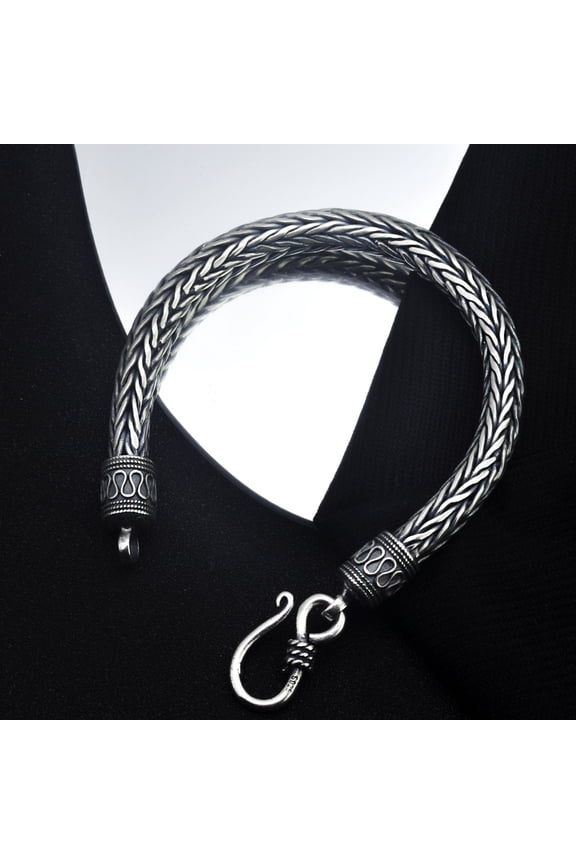 925 Silver Safety Pattern Vintage Thai Silver Handmade Hemp Flowers Chain Thick Type Keel Bracelet