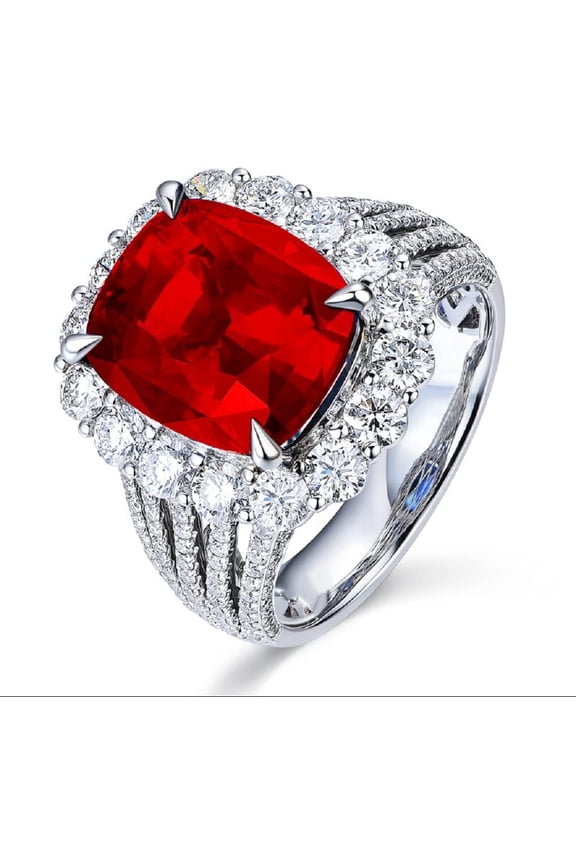 925 Silver Sapphire Ruby Red Emerald Green Stone Women Ring Gemstone Birthstone Halo Statement Engagement Ring Cubic Zirconia CZ Rings for Women Anniversary Open Ring (Red)