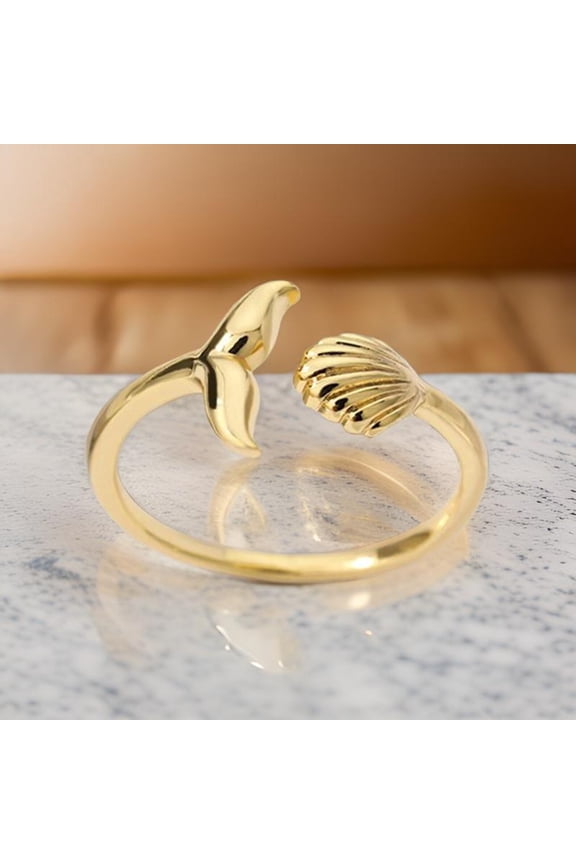 925 Silver Sea Shell Open Ring,14k Gold Plated Sea Shell Ring,Beach Fish Ring,Surfer Ring,Summer Ring,Shell Ring,Ocean Sea Shell Ring
