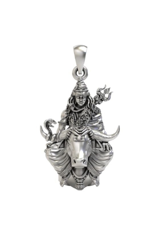 925 Silver Shiva on Nandi Pendant Necklace with Black Thread | Oxidised Antique Finish | Unisex Hindu Spiritual Jewelry for Men & Women