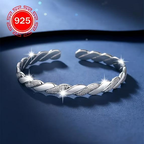 925 Silver Simple Twisted Open Bangle, a Stylish Interwoven Bracelet for Women with a Unique Design, Perfect As a Gift for Couples, Best Friends, Or for Everyday Occasions, Weddings, Parties, And