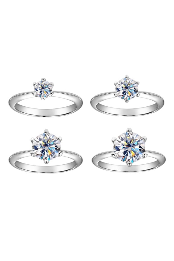 925 Silver Six-Prong Moissanite Ring, Sterling Silver Solitaire Ring