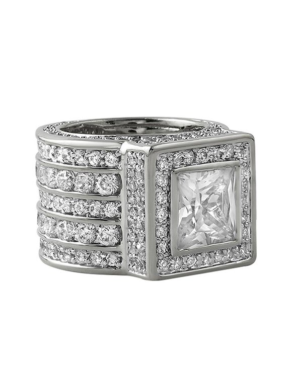 .925 Silver Square President CZ Bling Bling Ring