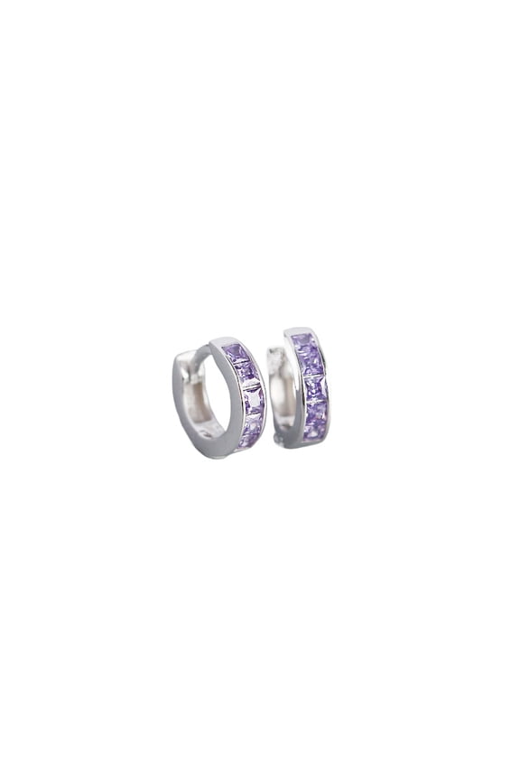 925 Silver Square Zircon Hoop Earrings, Sterling Silver Colorful Ear Hoops