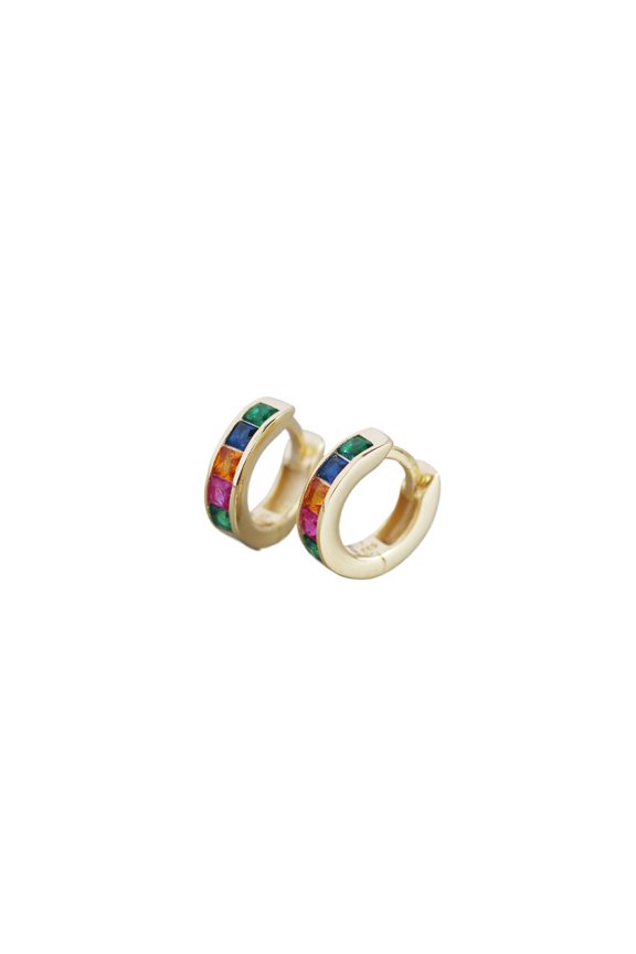 925 Silver Square Zircon Hoop Earrings, Sterling Silver Colorful Ear Hoops