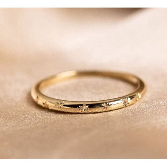 925 Silver Starburst Wedding Band , Eternity Diamond Band, Star Engraved Stacking Ring, Celestial Ring For Women, Proposal Rings