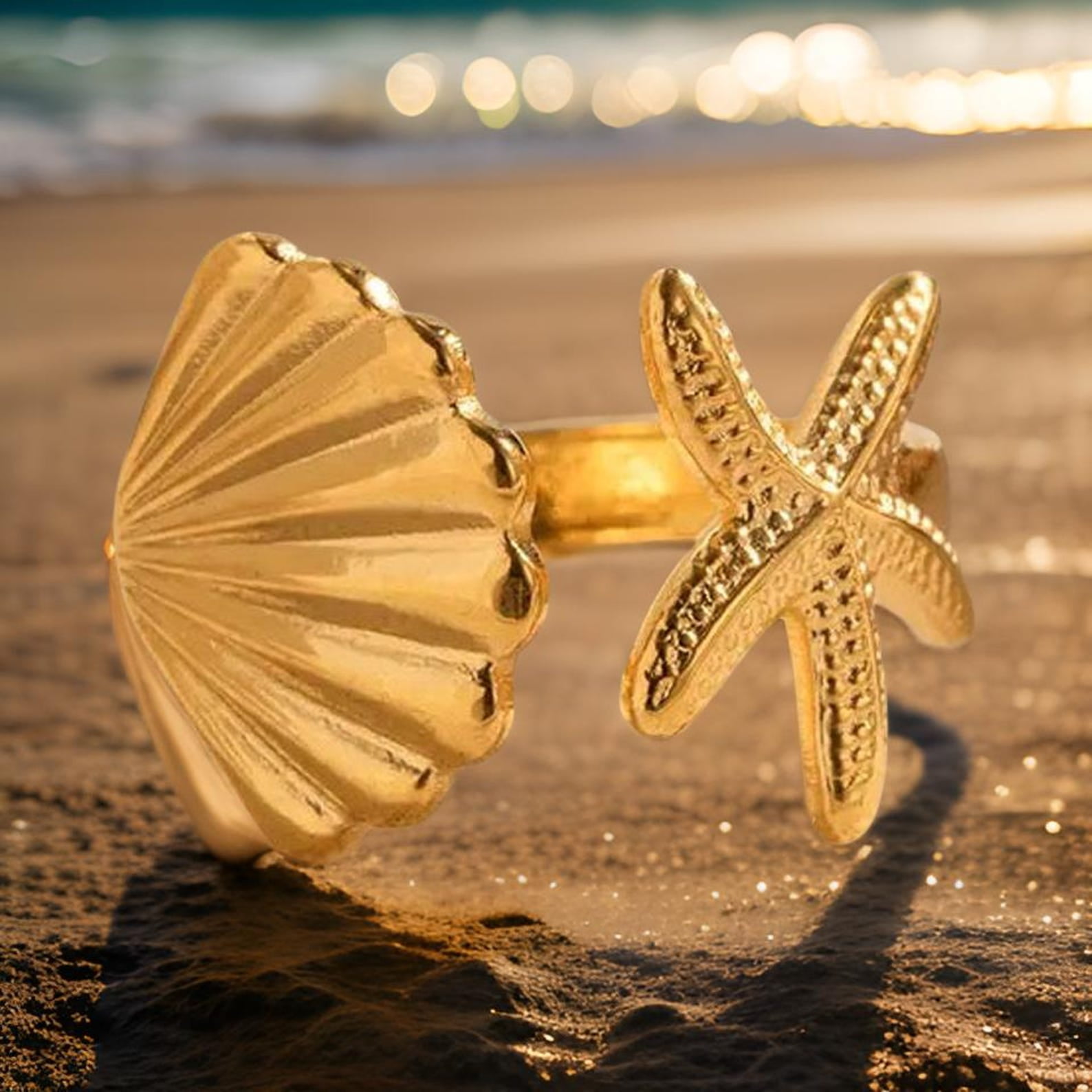 Starfish & Seashell Open Ring main image 1