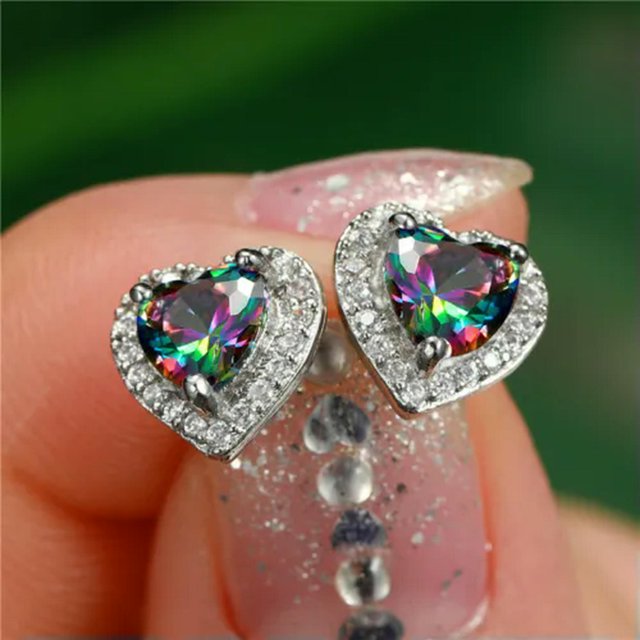 925 Silver Stud Earring Heart Cut Cubic Zircon Women Jewelry A