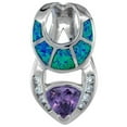 thumbnail image 1 of 925 Silver Synthetic Opal 7mm Amethyst CZ Horseshoe Slide Charm Pendant 25mm, 1 of 1