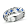 thumbnail image 1 of 925 Sterling Silver Blue & White Enamel Moon Star Anxiety Spinner Ring for Women Platinum Plated Boho Wedding Anniversary Fidget Stress Relieving Band Ring for Men Size 5 Christmas Gifts, 1 of 7