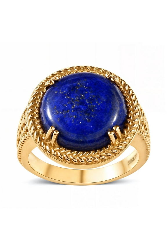 Statement Ring for Women - Blue Jewelry for Her - Birthstone Ring Size - 7 ION 18k Gold Plated Lapis Lazuli Jewelry Birthday Christmas Gifts