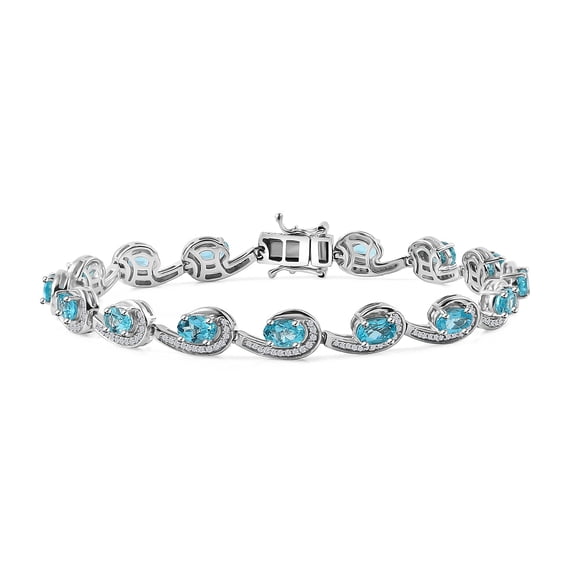 Blue Apatite Moissanite 925 Sterling Silver Rhodium Plated Bracelet for Women Jewelry Birthday Christmas Gifts Size 8 Inches Ct 7.13