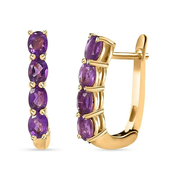 Amethyst 925 Sterling Silver 14K Yellow Gold Plated Hoops Hoop Earrings for Women Jewelry Ct 1.03 Birthday Gifts for Women
