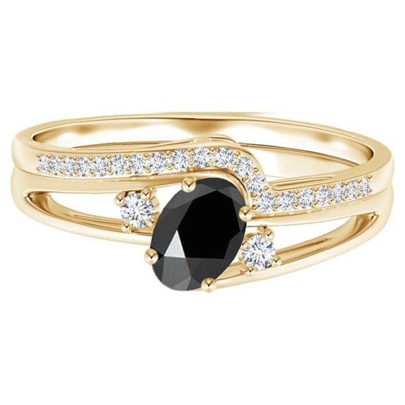 925 Silver Yellow Gold Vermeil 0.55 Ctw Oval Black Spinel Stackable Dual Ring