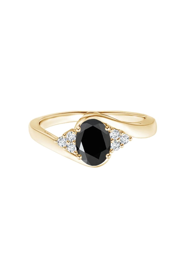 925 Silver Yellow Gold Vermeil 1.10 Ctw Black Spinel Bypass Shank Ring