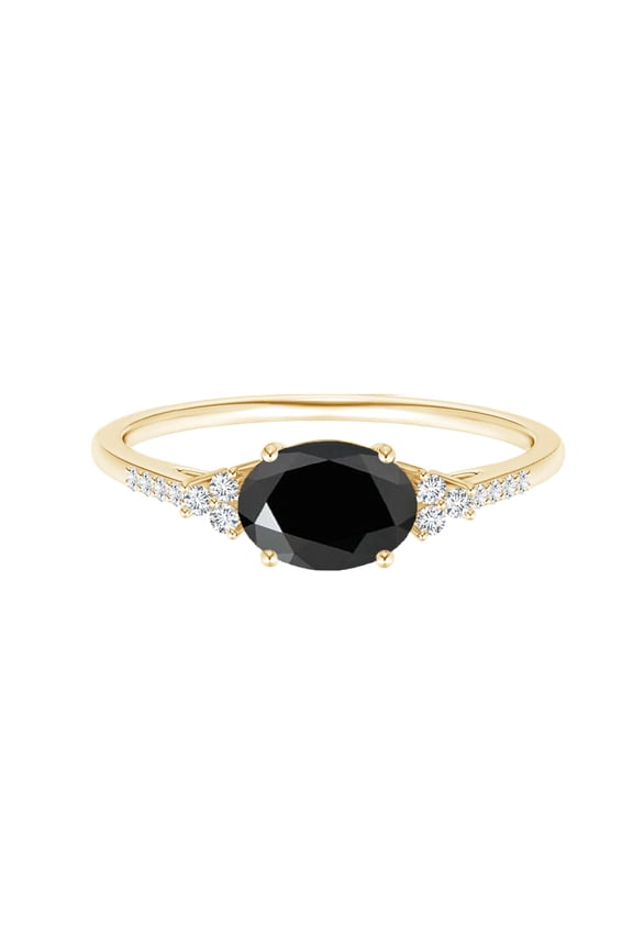 925 Silver Yellow Gold Vermeil 2.5 Ctw Oval Black Spinel Horizontal Cluster Ring