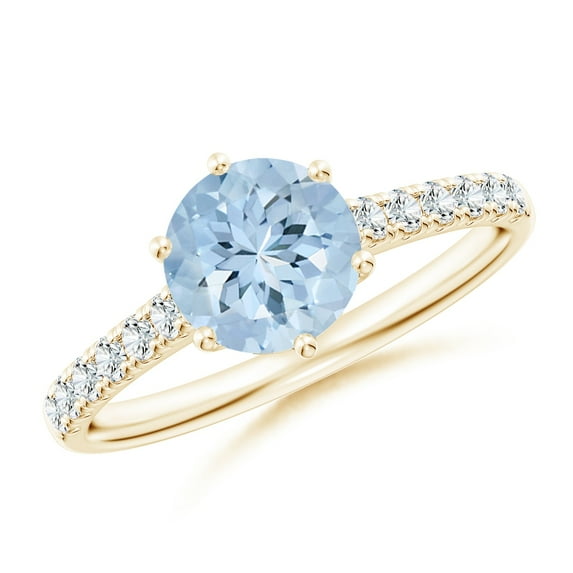 925 Silver Yellow Plated 0.75 Ctw Round Aquamarine Women Wedding Solitaire Ring