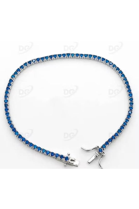 925 Silver sapphire tennis bracelet with cubic zirconia | Art Deco vintage Sapphire bracelet gold, gift for her, anniversary gift