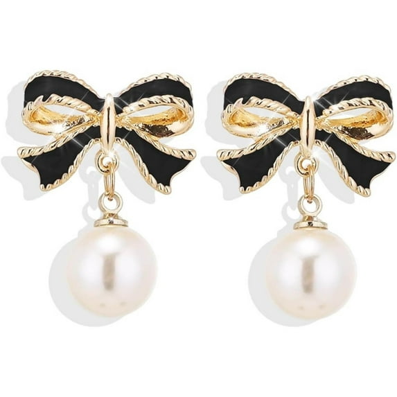 925 Silvery Butterfly Pearl Drop Earrings Black Trendy Dangle Jewelry for Wedding Brides Anniversary Party Evening Wear