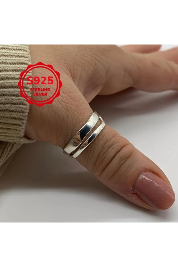 925 Silvery Double Layer Silvery Thick Stackable Adjustable Ring, Thumb Ring, Ladies Jewelry, Layered Band Ring, Gift for Ladies