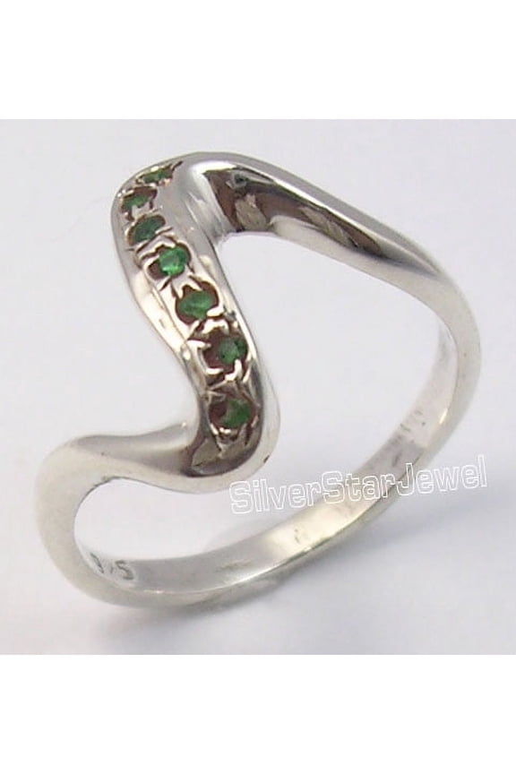 925 Solid Silver Collectible Emerald Multistone Retro Style Cast Ring Size 10