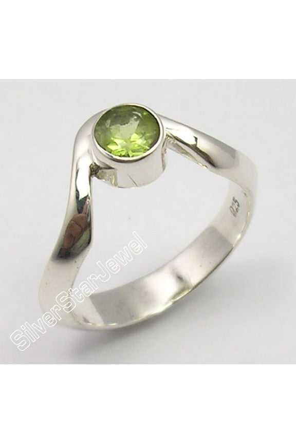 925 Solid Silver Cut Round Green Peridot Modernistic Ring Size 7 Jewelry Store