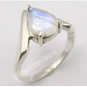 SILVERSTARJEWEL 925 Solid Silver Exclusive Drop Rainbow Moonstone Unusual Ring Size 5 Bijoux