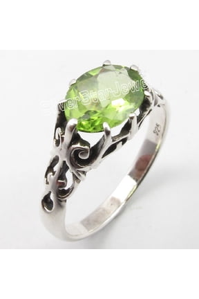 .925 Solid Silver Faceted Green Peridot Cage Setting Handwork Ring Size 5.5