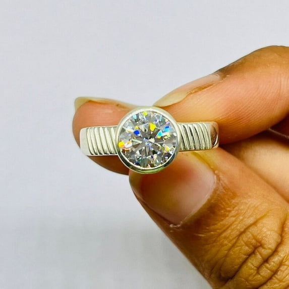 925 Solid Silver Natural Moissanite Ring, Moissanite Engagement Silver Ring, Round Cut Wedding Gift For Him