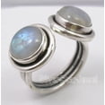 thumbnail image 1 of 925 Solid Silver Rainbow Moonstone 2 Jewel Urban Style Adjustable Ring Size 9, 1 of 3